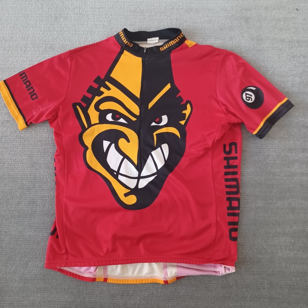 Vintage Voler Shimano Cycling Jersey Mens XL Red 1/2 Zip MTB BMX Racing Stretch